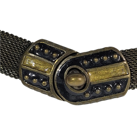 Mesh Scalloped Necklace Brown Brass Tone Choker Statement Fishnet Woven Collar - Picture 14 of 16